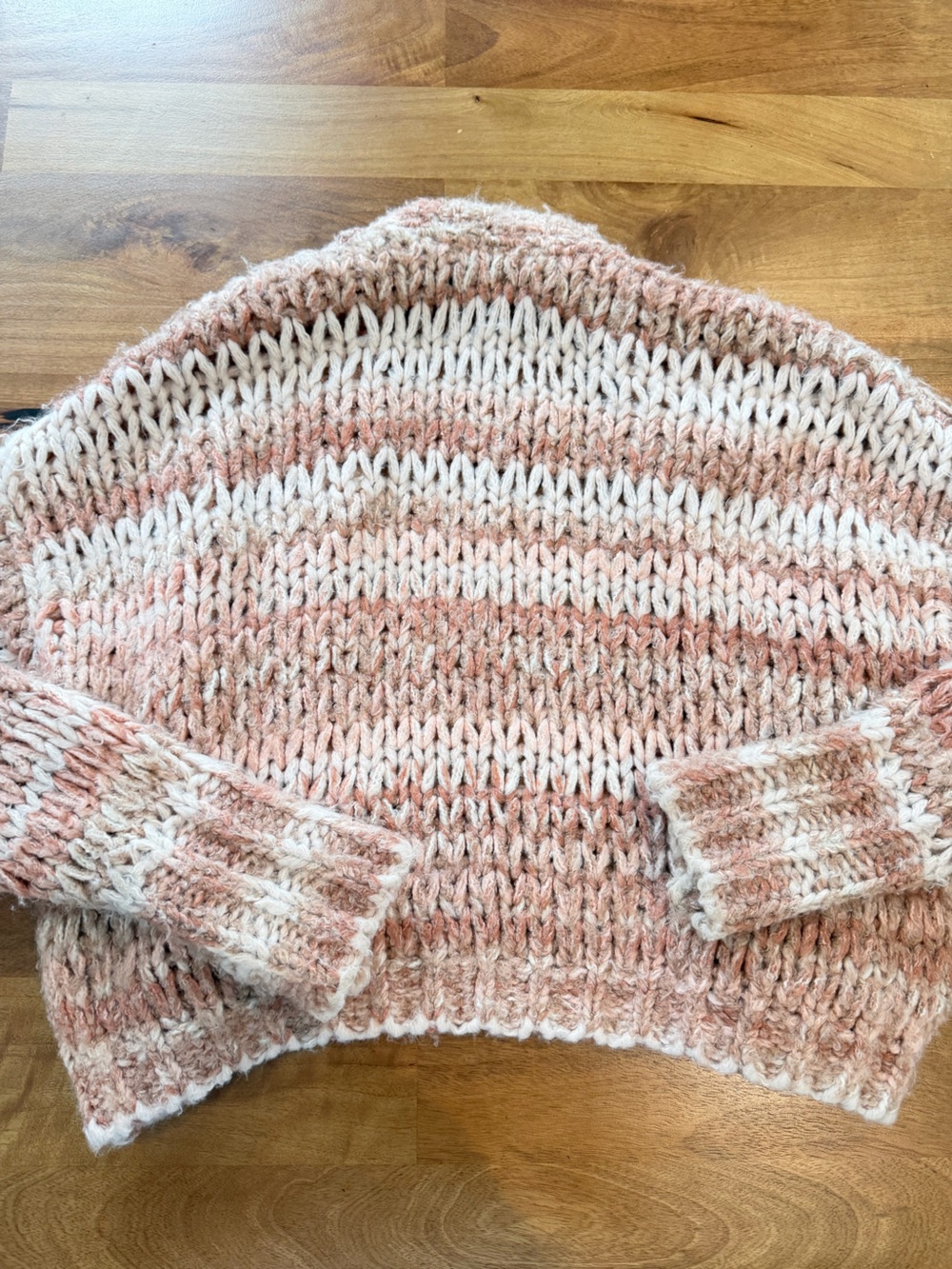 Free People Striped Open-Front Knit Cardigan in Blush Pink, Tan and Cream Size M - Picture 11 of 16